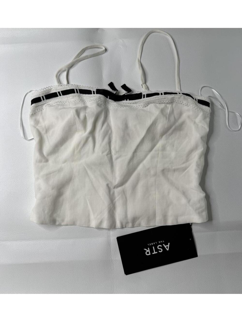 ASTR the Label White Spaghetti Strap Crop Top with Black Trim